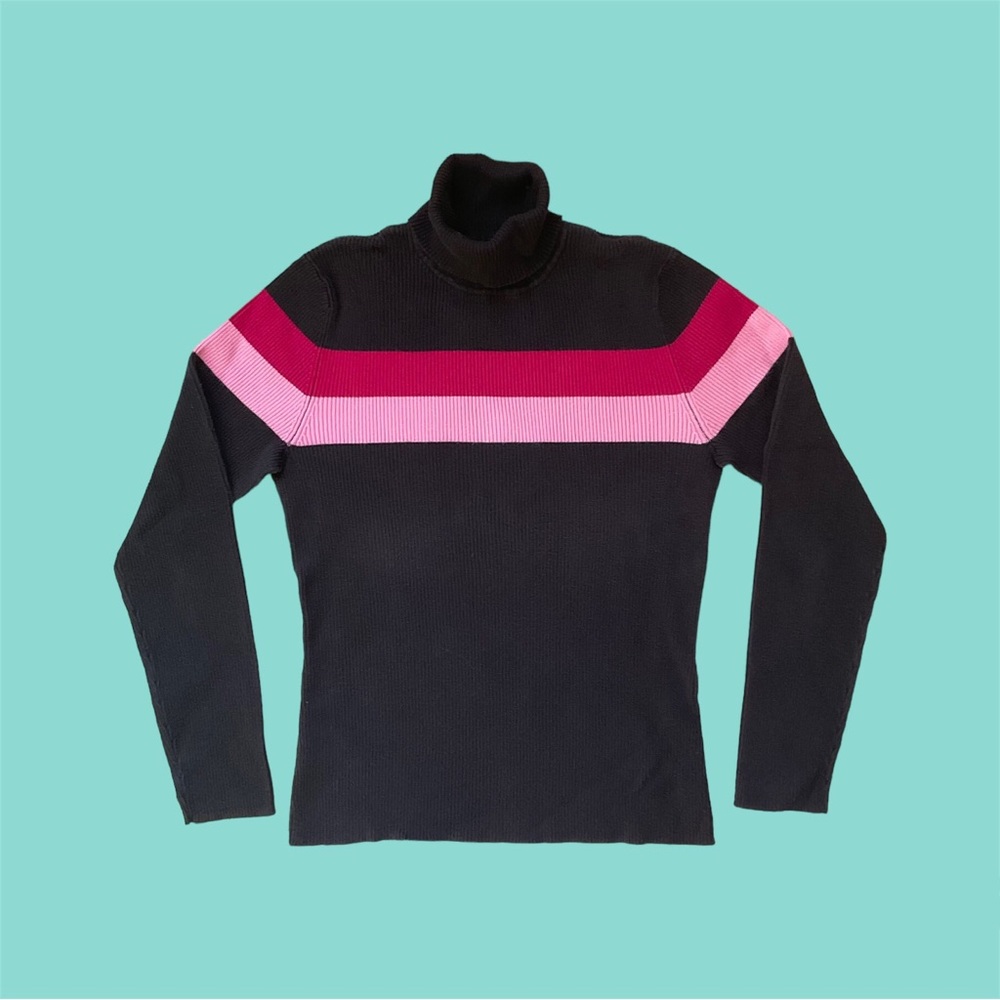 Vintage black and pink striped ribbed turtleneck